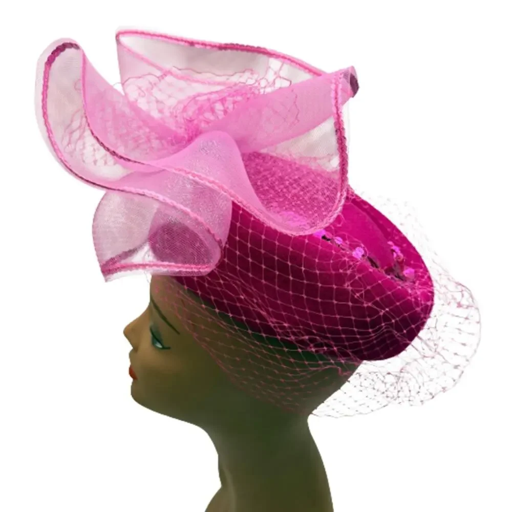 Fuchsia Fascinator Pillbox Veil Derby Easter Wedding Tea Party Hat